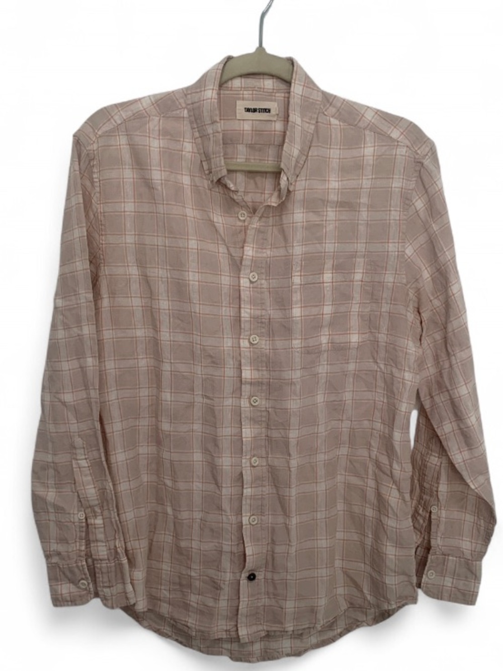 Taylor Stitch Beige Plaid Linen Long Sleeve Button-Down Shirt